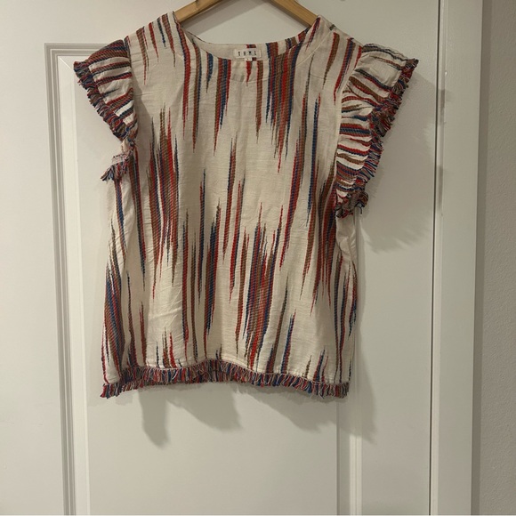 THML Boho textured Aztec look fringed shirt with short flutter sleeves Large - Picture 5 of 12